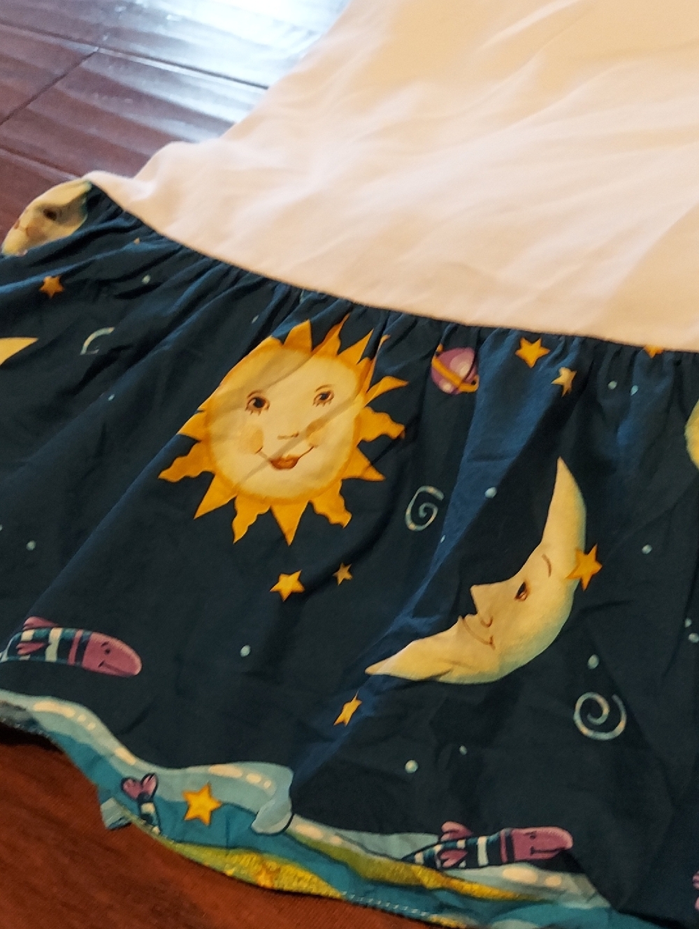 Vintage 90s Celestial Baby Nursery Crib Toddler Bed Skirt Cotton